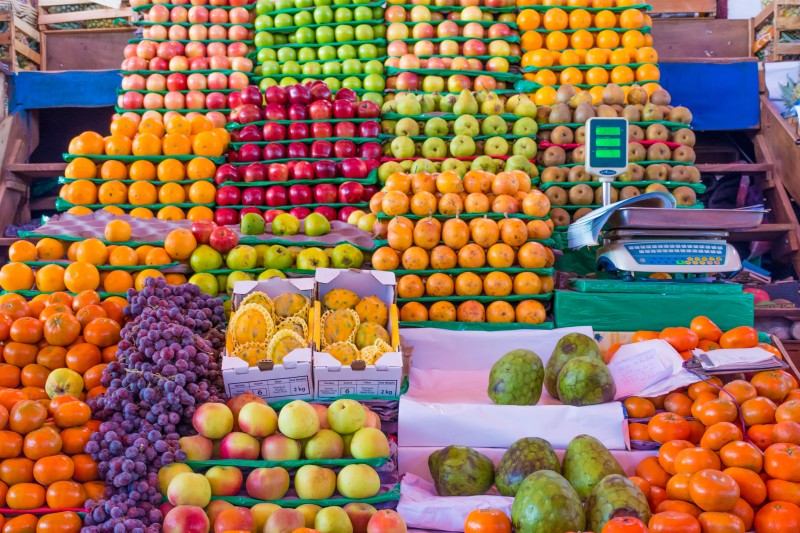 staples of fruit at mercado san camillo in arequipa