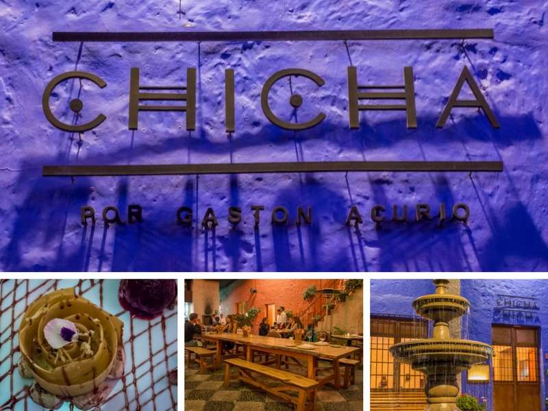 Exterior and interior of restaurant Chicha in Arequipa Peru