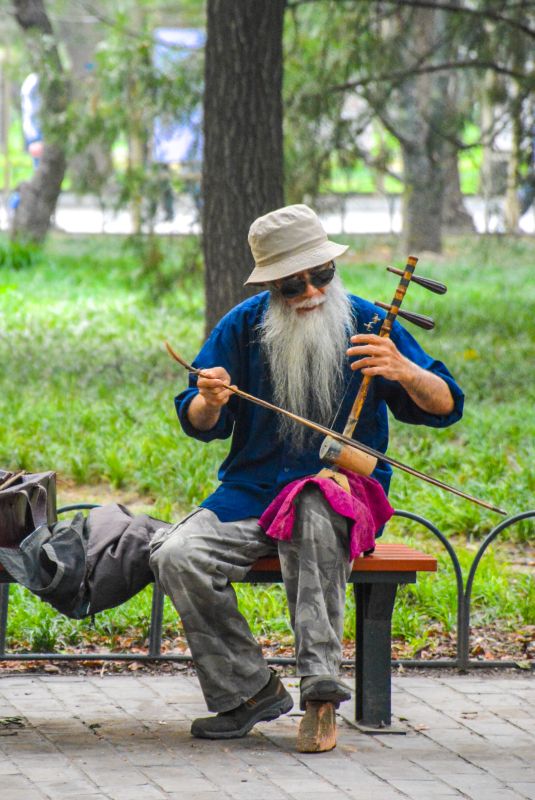 Chinese violin player at temple of heaven