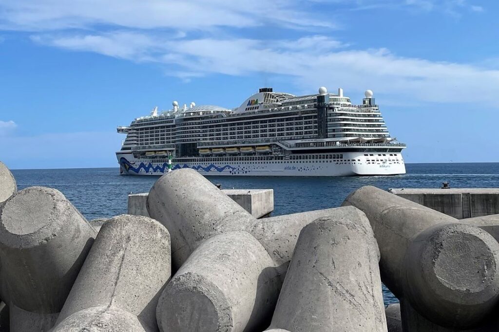 cruise ship arriving at the port of funchal in madeira