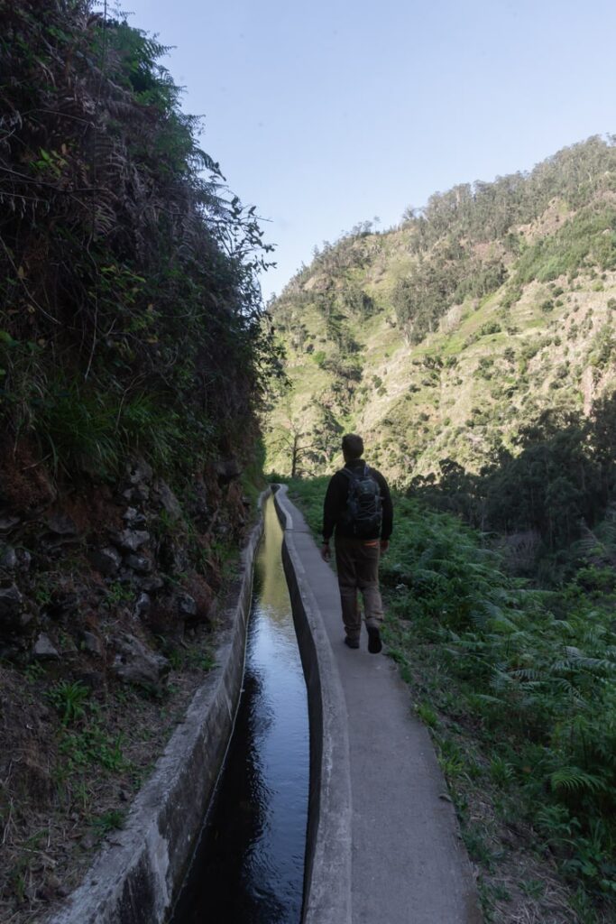 hiking next to a levada in madeira