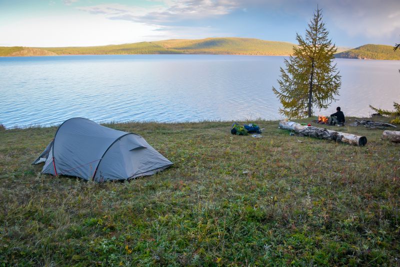 camping spot during independent hiking at khovsgol lake