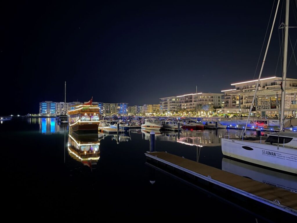 Al Mouj harbor nighttime muscat Oman