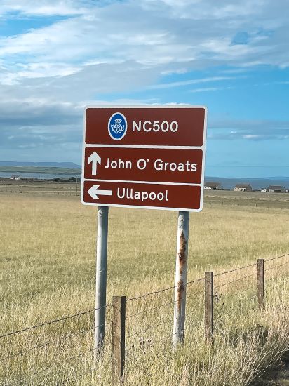 nc500 road sign traveling campervan scotland