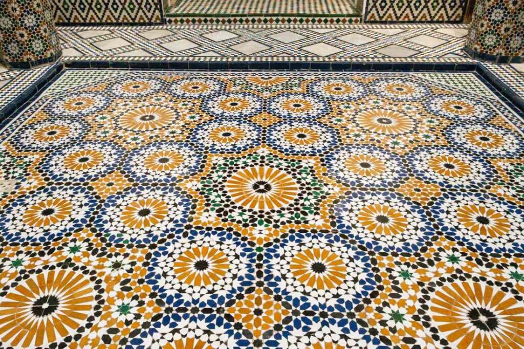 zelij tiles in dar jamai museum in meknès