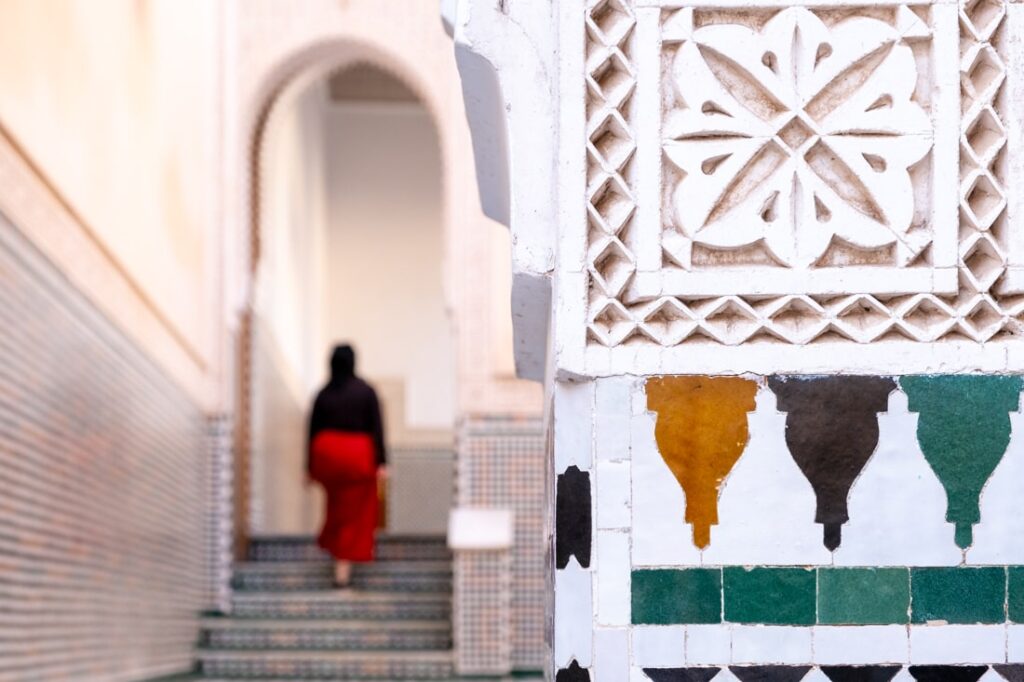 mieke entering the mausoleum of moulay ismail in meknès