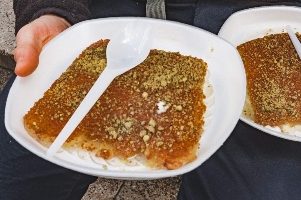 plate with kunafa from Habiba in Amman