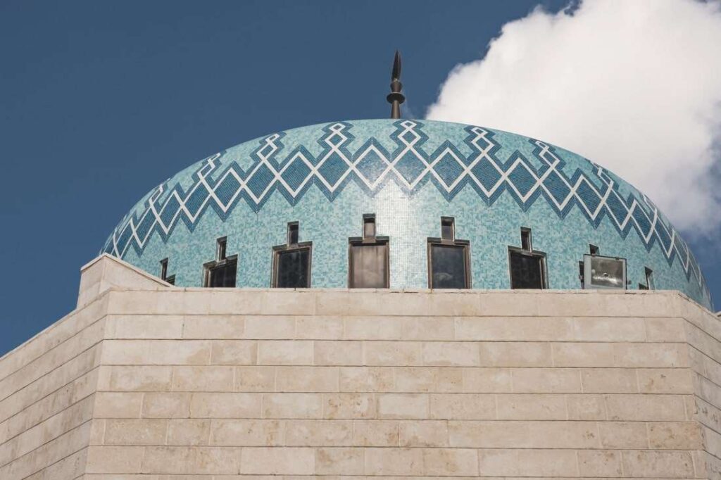 Detail blue roof of King Abdullah Mosque Amman