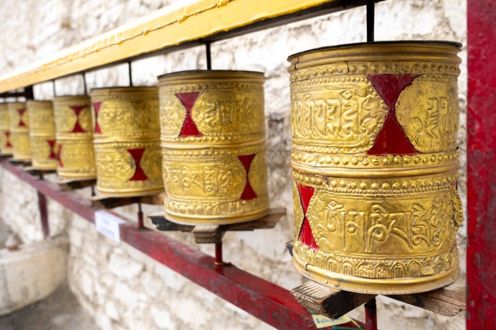 prayer wheels monastery Ladakh India