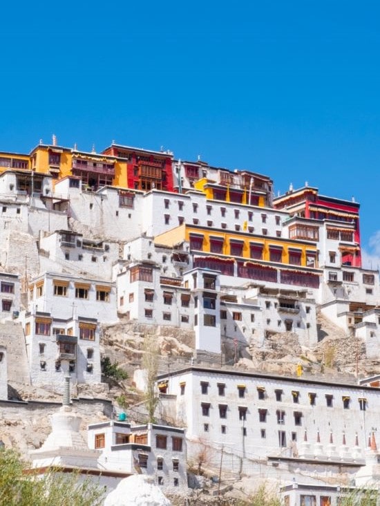 thiksey monastery on top of hill in ladakh india