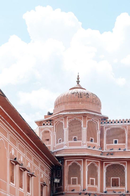 tower at walls of city palace in jaipur in india