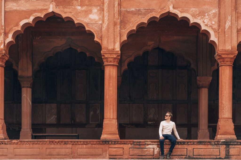 red building at entrance of taj mahal in Agra