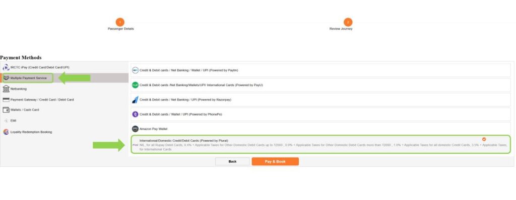 book a train in india as a tourist or foreigner payment screen